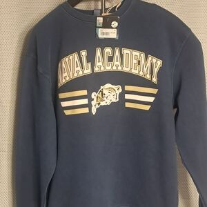 Navy Blue Crewneck Sweater with Gold Accents